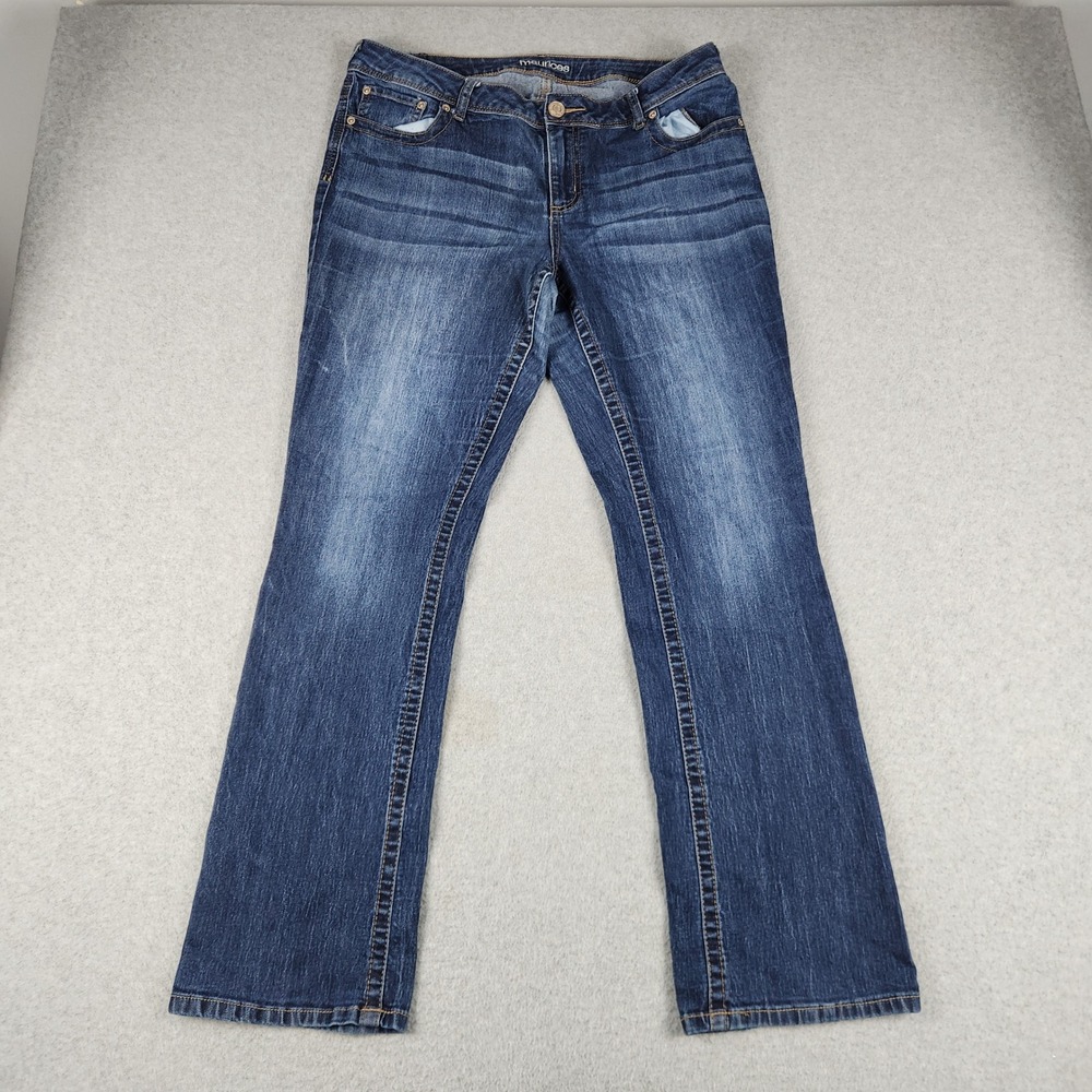 Maurices Jeans Womens 14 Blue Denim Whiskered Stretch Medium Wash Streetwear